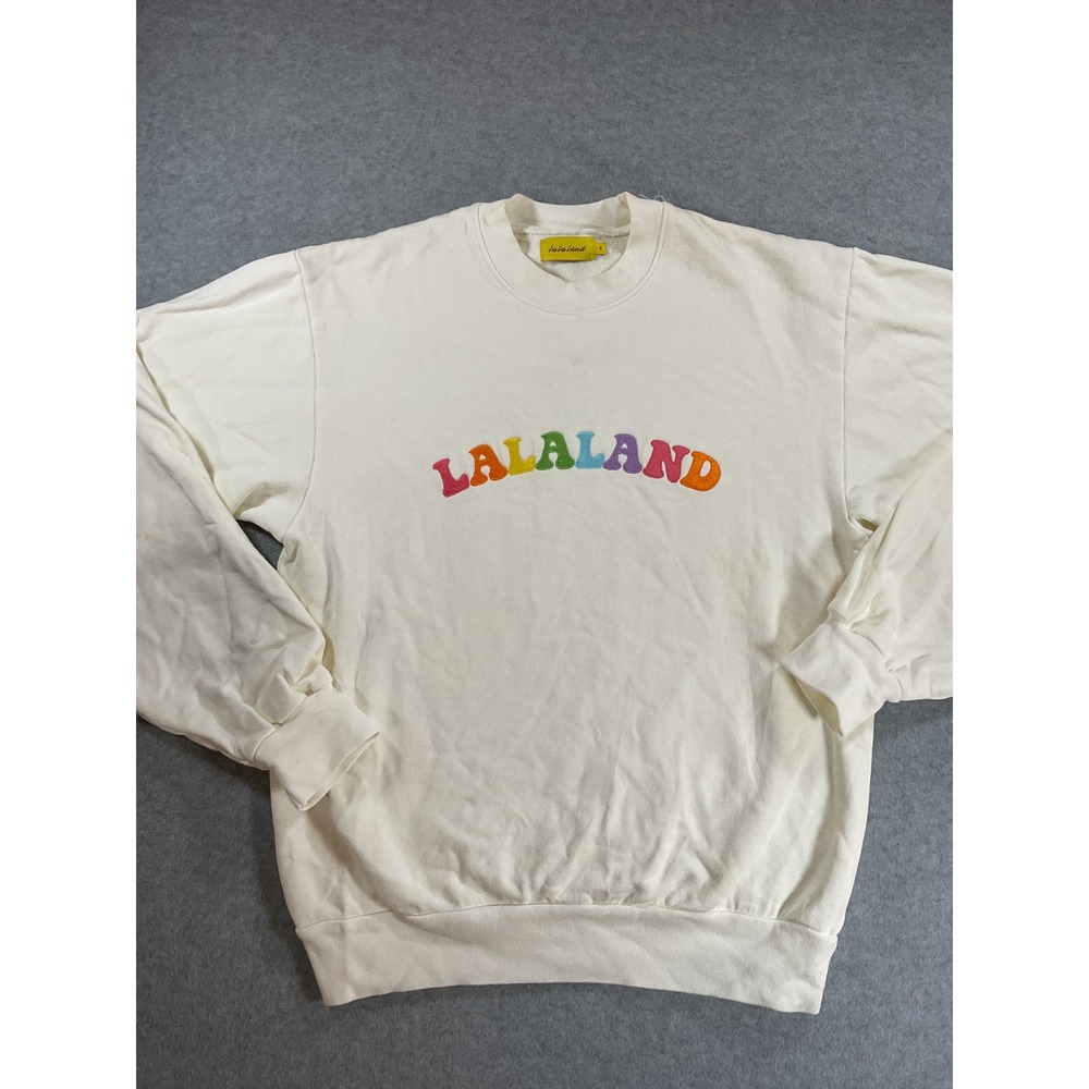 Lalaland Women Cream Rainbow Embroidered Logo Crewneck Sweatshirt Small 1908